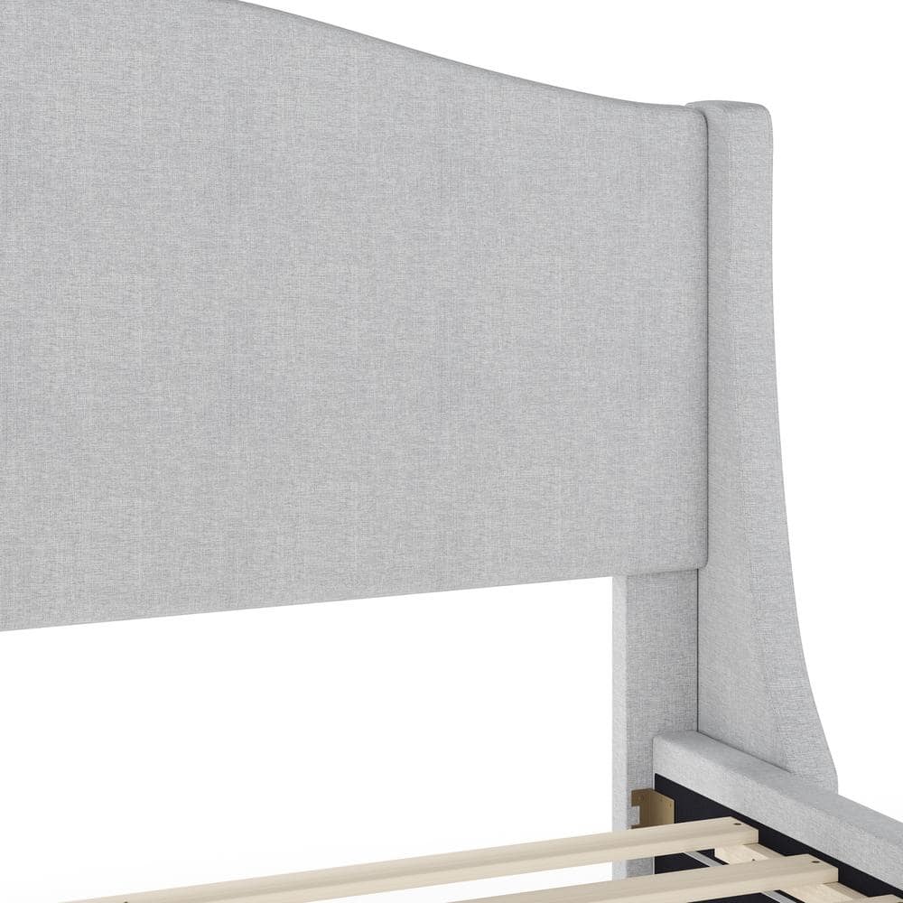 Amelia Full Gray Upholstered Platform Bed with Curved Headboard