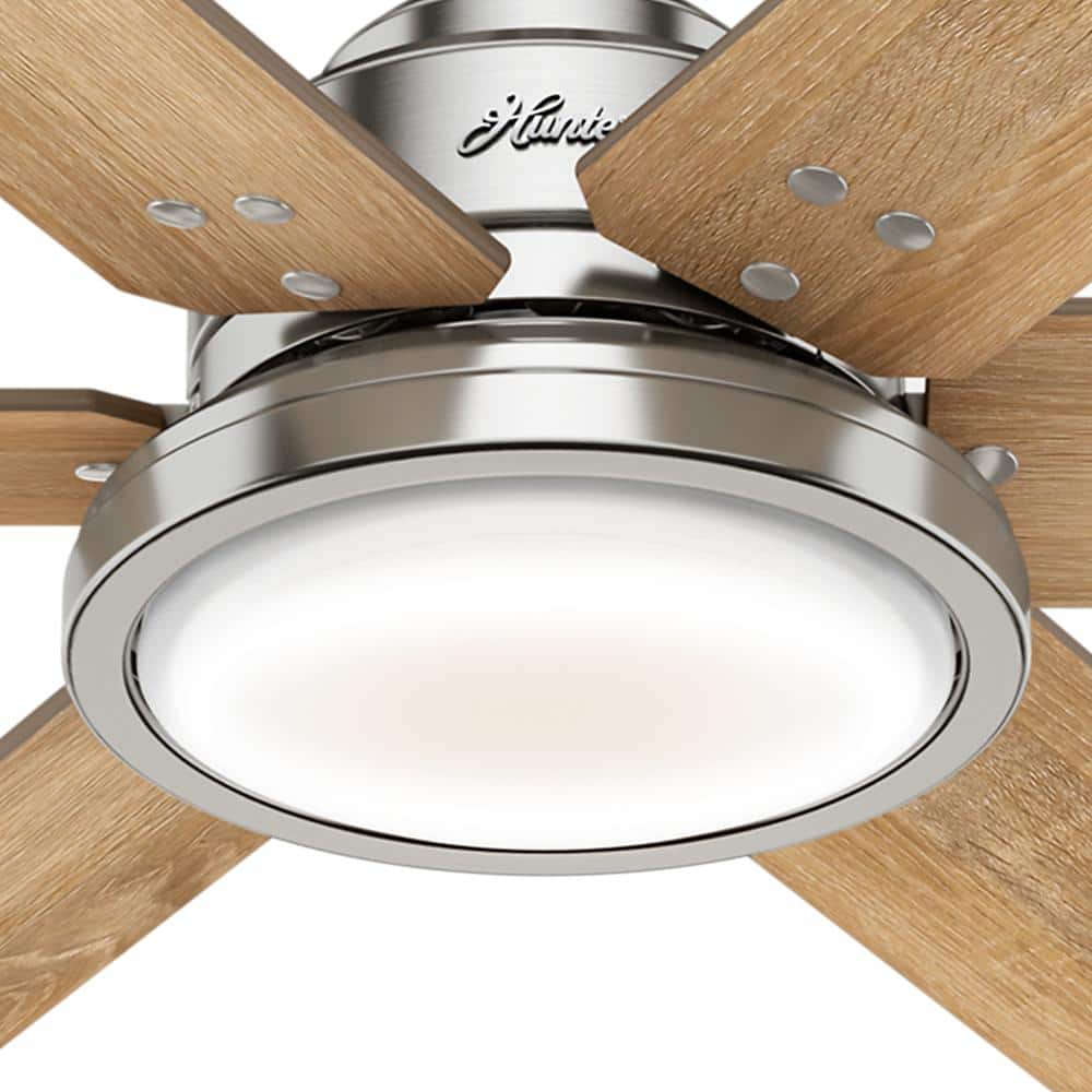 Hunter 60" Rustic Farmhouse Ceiling Fan with LED Light, Nickel Finish