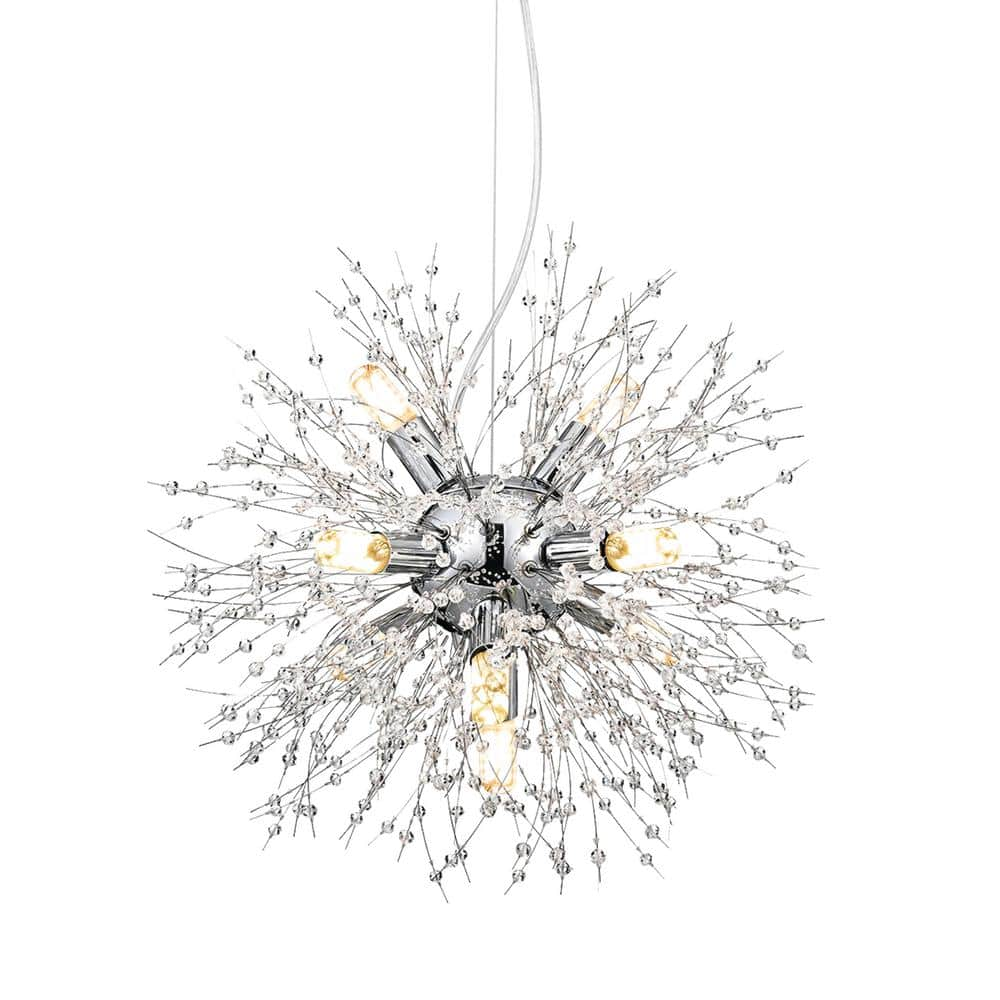 YANSUN 8-Light Chrome Globe Dandelion Chandelier Modern Starburst Pendant  Light with Crystal Dangles for Bedroom Foyer Hallway H-DZ022N1 - The Home  