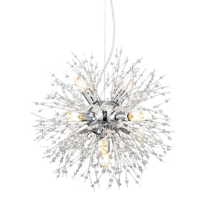 8-Light Chrome Globe Dandelion Chandelier Modern Starburst Pendant Light with Crystal Dangles for Bedroom Foyer Hallway