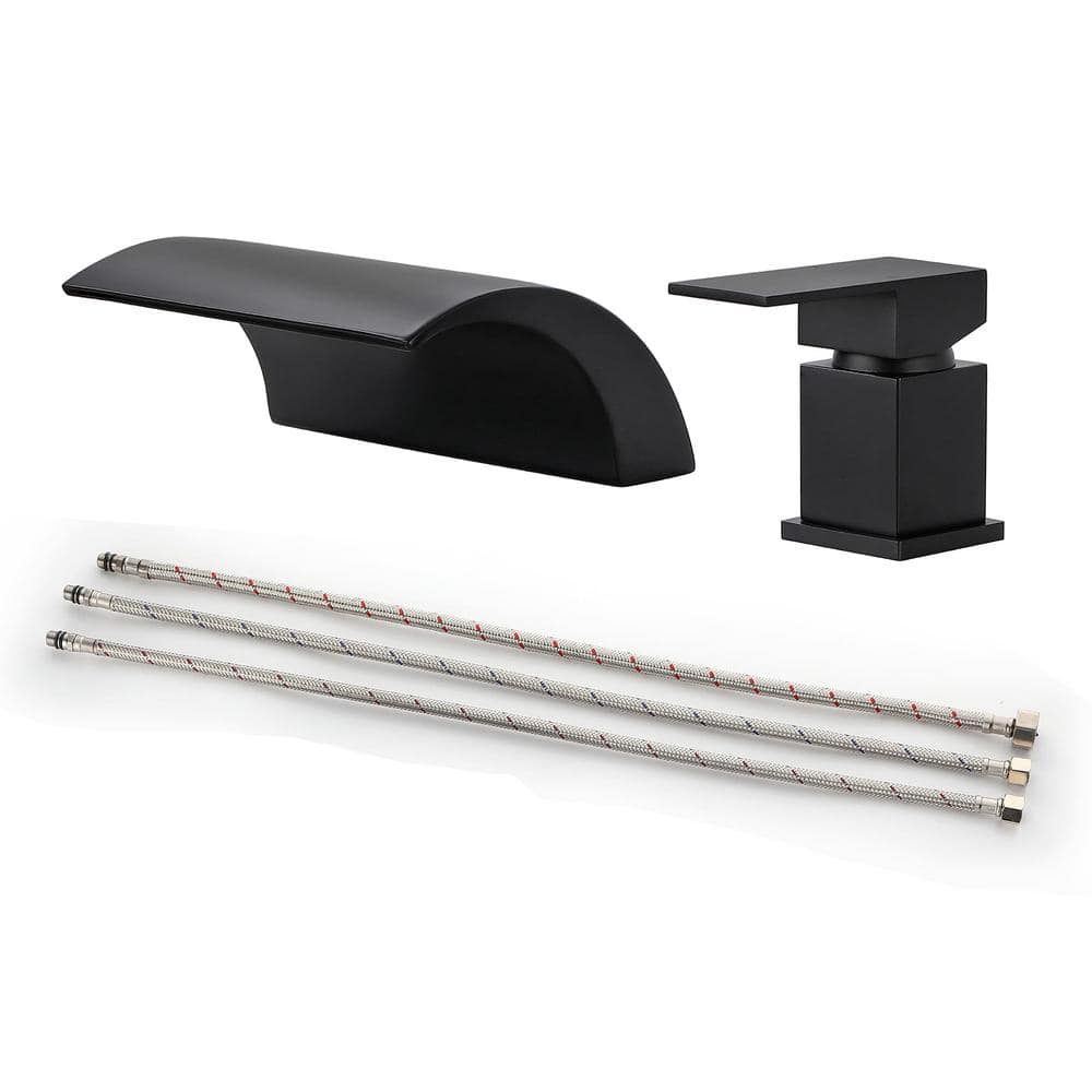 Single-Handle Waterfall Deck-Mount Roman Tub Faucet with 2-Hole Brass Bathtub Fillers in Matte Black price history on PriceWatchPro