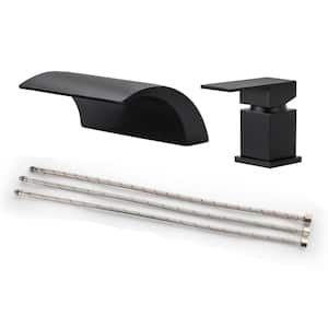 Single-Handle Waterfall Deck-Mount Roman Tub Faucet with 2-Hole Brass Bathtub Fillers in Matte Black