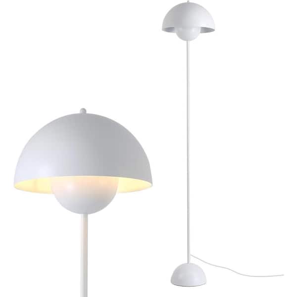 Zompoo Modern 63 in. 1-Light White LED Dome Reflecting Standard Floor Lamp for Living Room with Metal Shade and Foot Switch