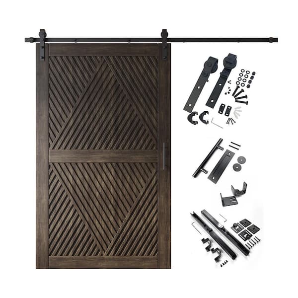 LT 42 in. x 80 in. C-Panel Ebony Diamond Design Solid Pine Wood Sliding Barn Door with Hardware Kit