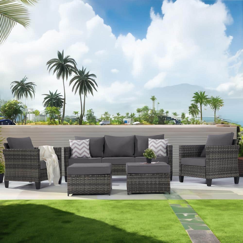 5-Piece Wicker Patio Sectional Sofa Set with Ottomans price history on PriceWatchPro
