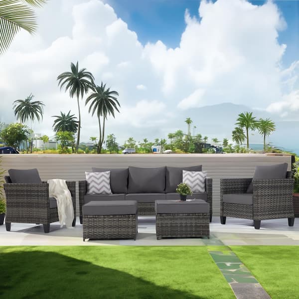 BFB 5-Piece Wicker Patio Sectional Sofa Set with Ottomans