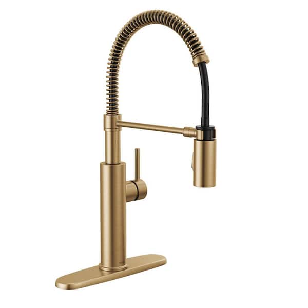 Delta Antoni Gold Single Handle Pull Down Sprayer Kitchen Faucet with Spring Spout in Champagne Bronze