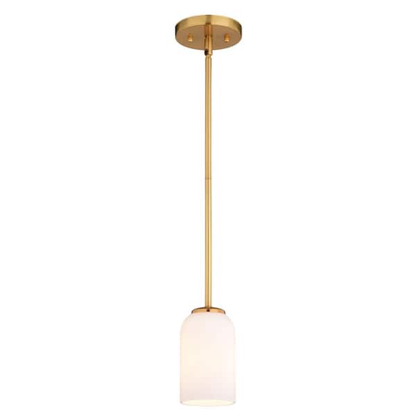 Shelby 1 Light Mini Pendant Light Natural Gold Brass Transitional Ceiling Fixture White Glass