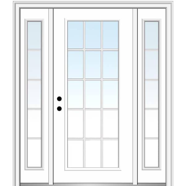 MMI Door 64.5 in. x 81.75 in. Classic Right-Hand Inswing 15-Lite Clear Primed Fiberglass Smooth Prehung Front Door with Sidelites