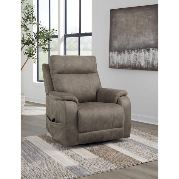 Crestmeade Gray Faux Leather Standard (No Motion) Recliner with Power Lift, Storage & Remote Control