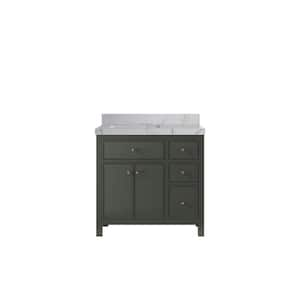 Sonoma 36 in. W x 22 in. D x 36 in. H Left Sink Bath Vanity in Pewter Green with 2" Venatino Qt. Top