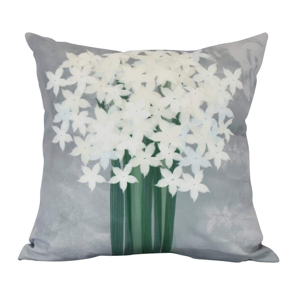 Paperwhites Floral Print Throw Pillow PHF976GY2-18 - The Home Depot