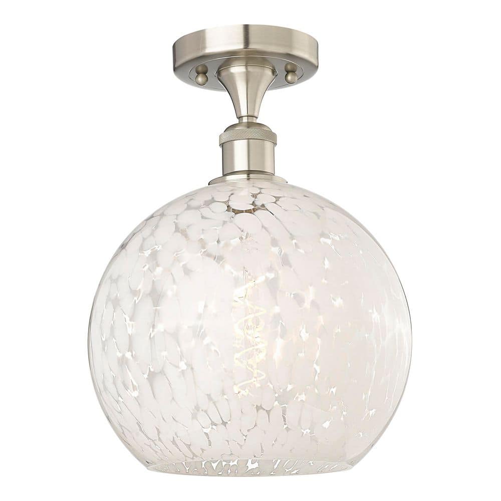 White Mouchette 10 in. 1-Light Brushed Satin Nickel Modern Semi-Flush Mount with Frosted Glass Shade price history on PriceWatchPro