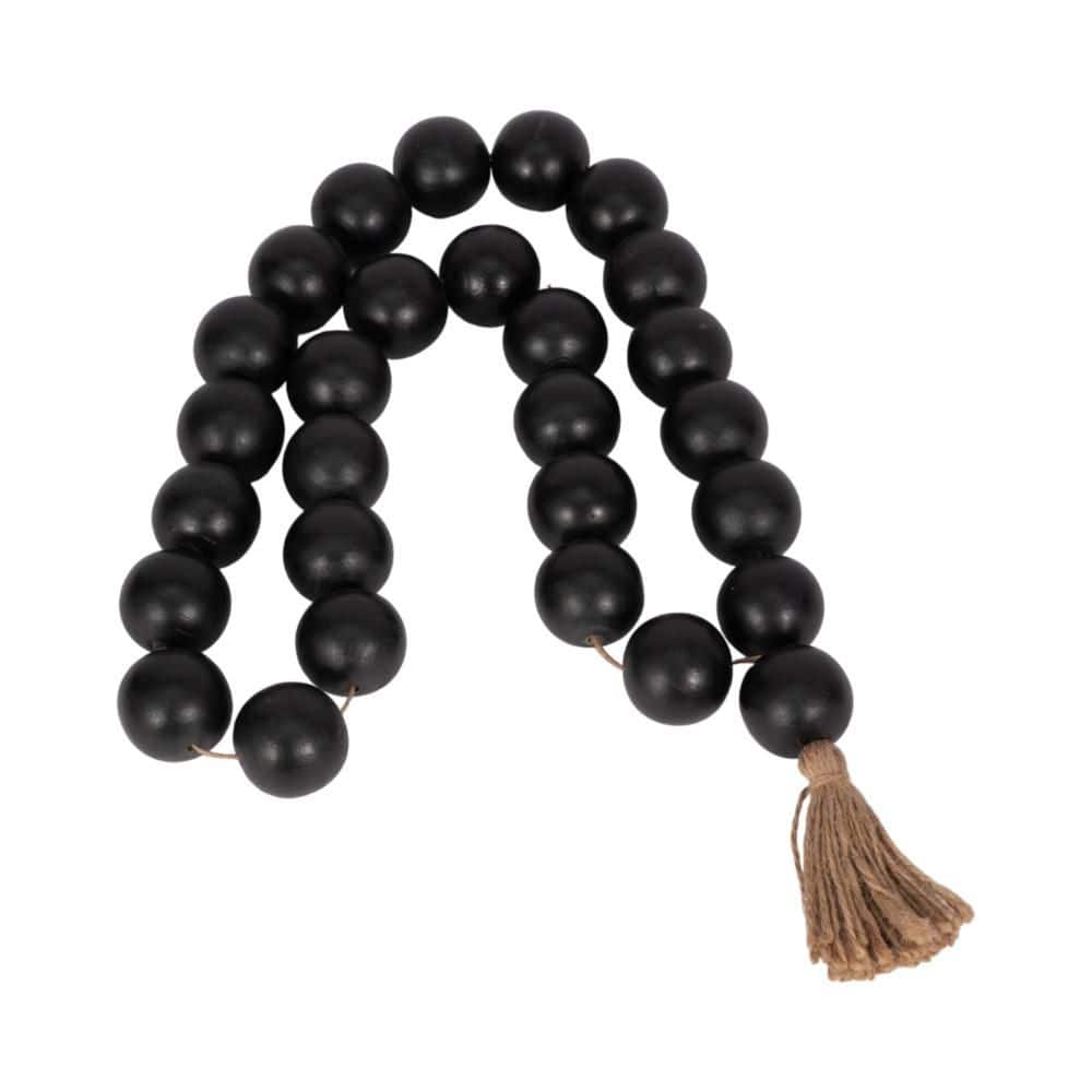 Black 32 in. x 2 in. Wood Double Beaded Garland with Jute Tassel