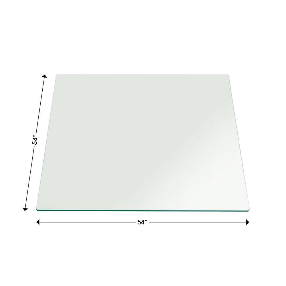 54-Inch Clear Tempered Glass Square Table Top with Flat Edge