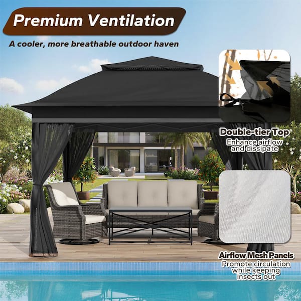 PremDwell 11 ft. x 11 ft. Black Instant Canopy Pop Up Tent S5J06