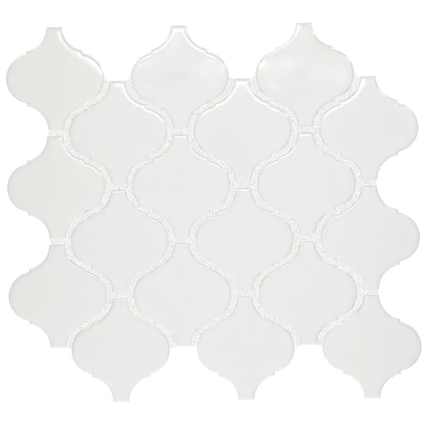 Daltile Restore Bright White 3 in. x 3 in. Glazed Ceramic Arabesque Mosaic Sample Tile