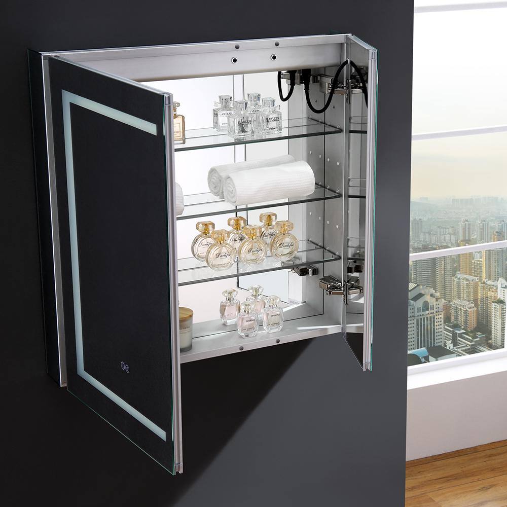 Contemporary 29.5" Square Bathroom Medicine Cabinet with LED Lighting