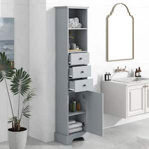 15 in. W x 10 in. D x 68.3 in. H Gray Bathroom Freestanding Linen Cabinet with 3-Drawers and Adjustable Shelf