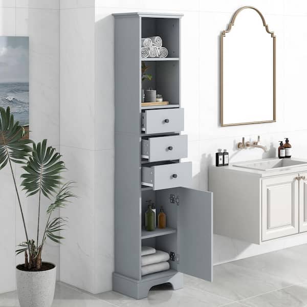 Unbranded 15 in. W x 10 in. D x 68.3 in. H Gray Bathroom Freestanding Linen Cabinet with 3-Drawers and Adjustable Shelf