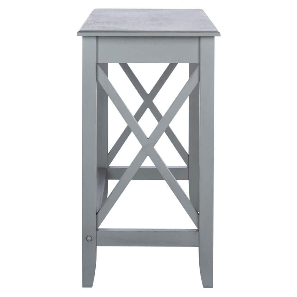 Crossed X Distressed Grey Solid Wood Writing Desk with Drawer