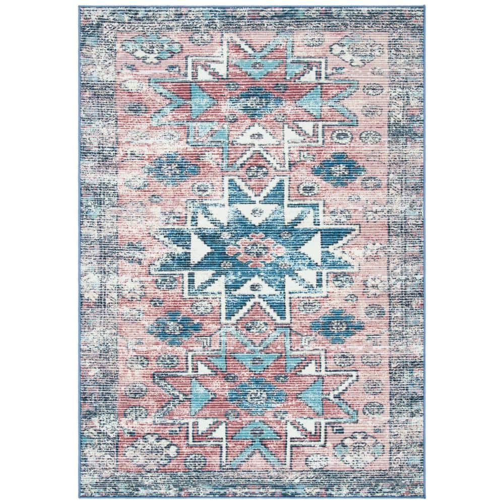 Border Area Rug Pink SAFAVIEH Journey Pink/Blue 8 ft. x 10 ft. Machine Washable Distressed ...