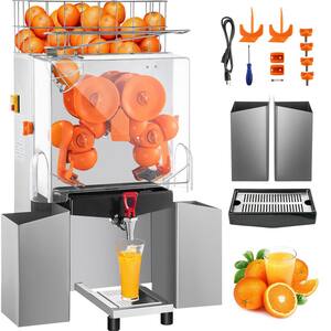 120-Watt Commercial Juicer Machine Stainless Steel Orange Squeezer with Pull Out Filter Box and Water Tap for Drink Shop