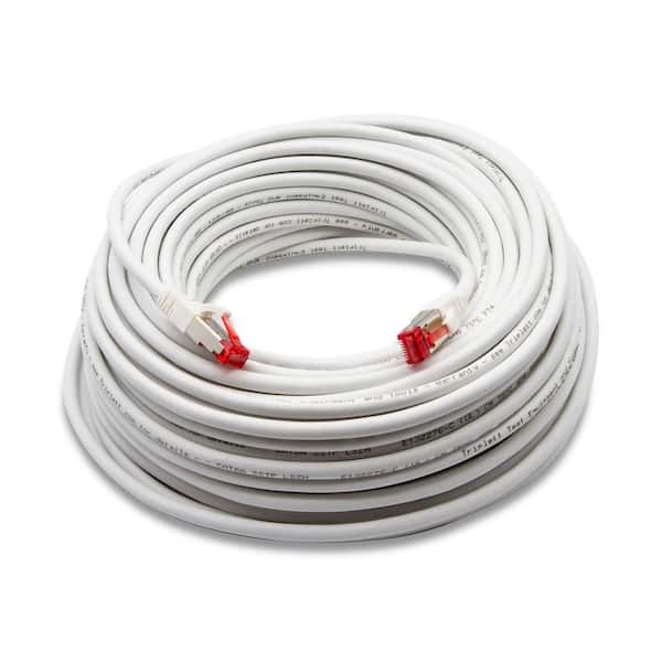 TRIPLETT 100 ft. CAT 6A 10 GBPS Professional Grade SSTP 26 AWG Patch Cable, White
