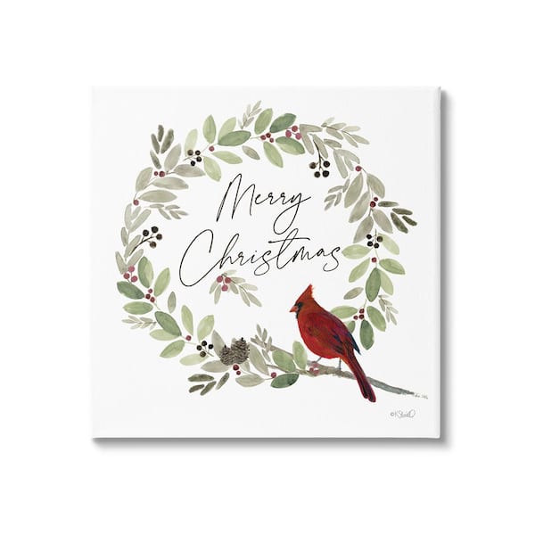 Stupell Industries Merry Christmas Cardinal by Kate Sherrill 1-Piece Unframed Graphic Print Nature Poster Art Print 24 in. x 24 in.
