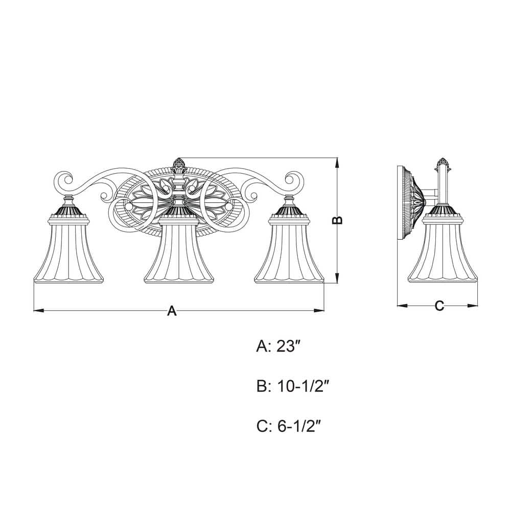 Venetian Bronze 3-Light Vanity Fixture with Etched Glass