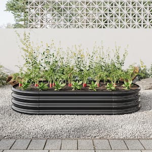 70.86 x 35.43 x 11.42 in Black Galvanized Steel Oval Outdoor Raised Beds Metal Garden Planter Box for Vegetables Herb