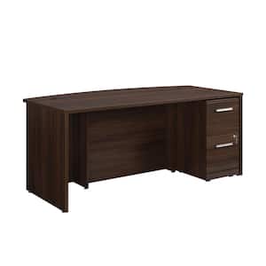 Affirm 71.102 in. x 36 in. D Noble Elm Bowfront Desk with (Assembled) 2-Drawer Mobile File Cabinet