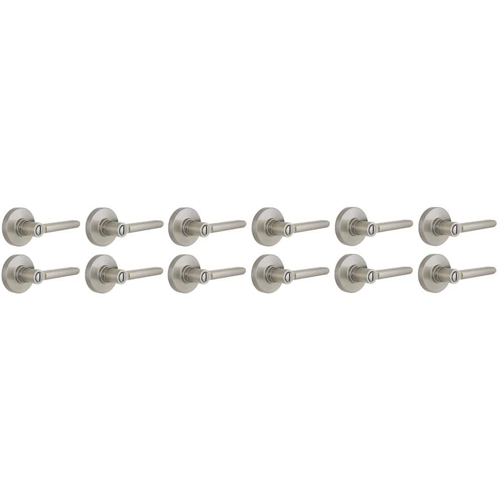 Tonebridge Satin Nickel Bed/Bath Door Lever with Round Rose 12-Pack
