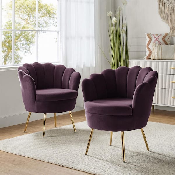 JAYDEN CREATION Fidelia Purple Tufted Barrel Chair with Scalloped Seashell Edges (Set of 2)
