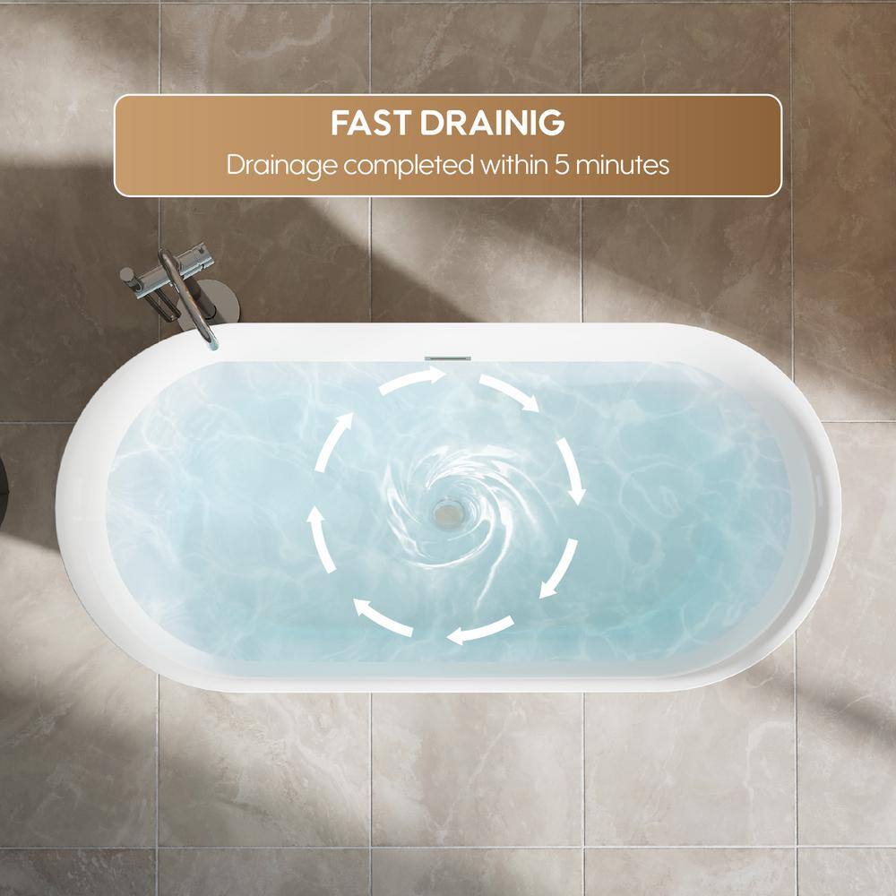 67-Inch Glossy White Acrylic Freestanding Soaking Bathtub with Chrome Drain