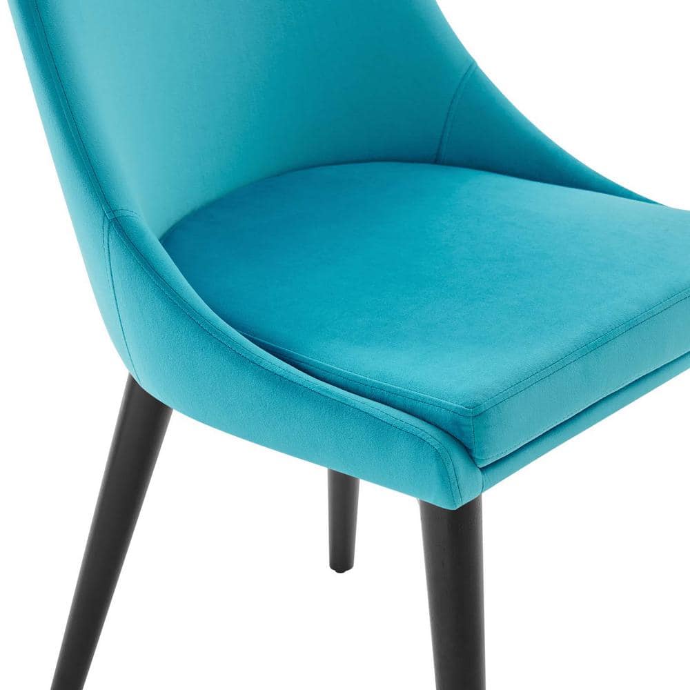 Blue Velvet Upholstered Dining Chairs with Black Wood Legs, Set of 2