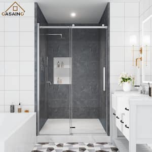 48 in. W x 76 in. H Sliding Frameless Shower Door in Brushed Nickel Finish with SGCC certification