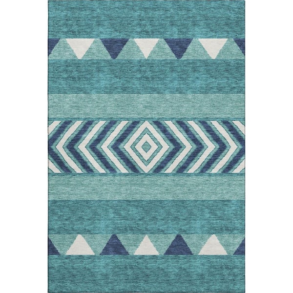 Addison Rugs Mayfield Premium Machine Washable Abstract AMF965 Teal 8 ft. x 10 ft. Area Rug