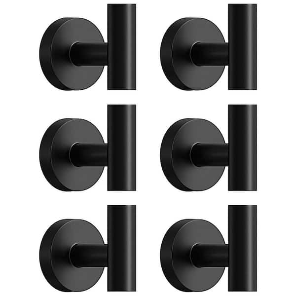 BWE 6-Pieces Round Shape J-Hook Robe/Towel Hook Wall Mount