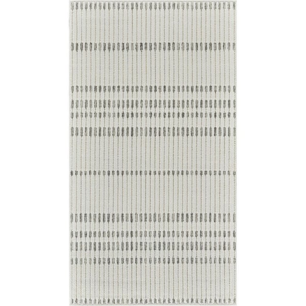 Cream, Beige 3 ft. x 5 ft. Woven Striped Polypropylene Rectangle Indoor/Outdoor Area Rug