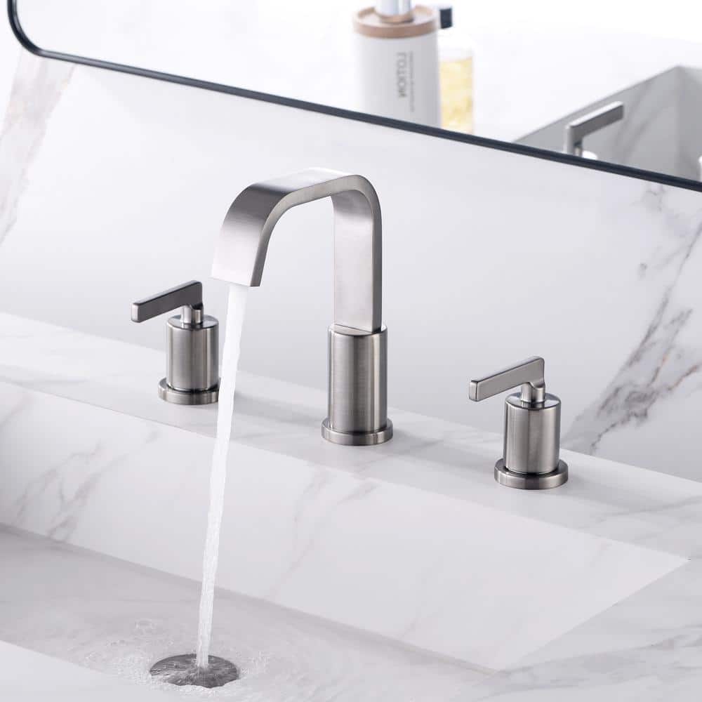 Brushed Nickel Widespread 2-Handle Bathroom Faucet with Drain Assembly