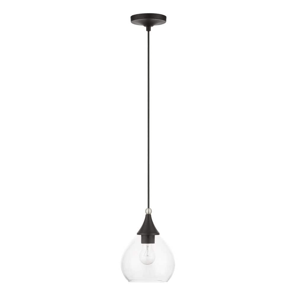 Catania Black and Brushed Nickel 1-Light Mini Pendant with Clear Glass
