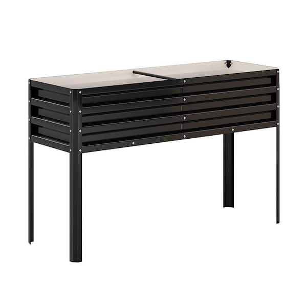 50 in. L x 17 in. W Raised Garden Bed with Watering Reservoir, Tall Elevated Planter, Heavy Duty Steel, Ideal, Black
