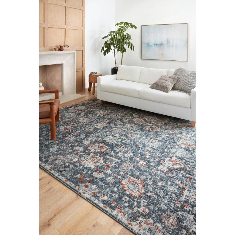Cassandra Blue and Rust Stain-Resistant Synthetic Area Rug