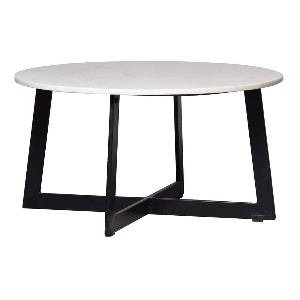 Manor Brook Daruis 30 In White Marble And Black Round Wood Coffee Table Mb100643 The Home Depot Black Round Wood Coffee Table Mb100643, White Round Side Table Black Legs Wood Top