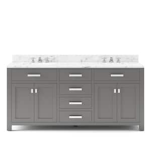 Madison 72 in. W x 21.5 in. D x 34 in. H Double Sink Bath Vanity in Cashmere Grey with Carrara White Marble Top