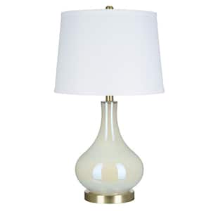 25.25 in. White Iridescent Glass Table Lamp and LED Bulb