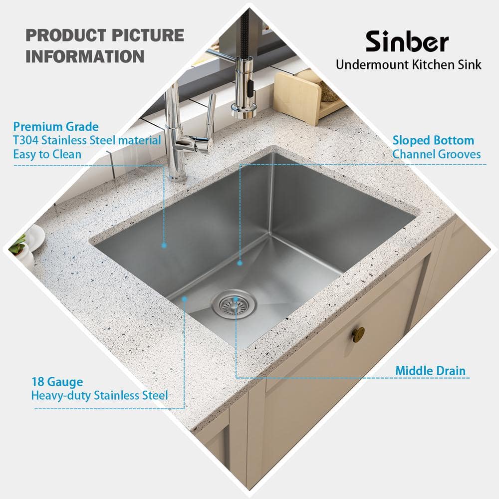 Sinber 23" Stainless Steel Drop-in Single Bowl Kitchen Sink