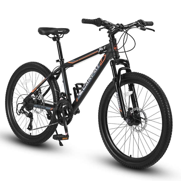 Unbranded 24 in. Orange Girls and Boys Shimano 21-Speed Mountain Bike with Daul Disc Brakes and Front Suspension MTB