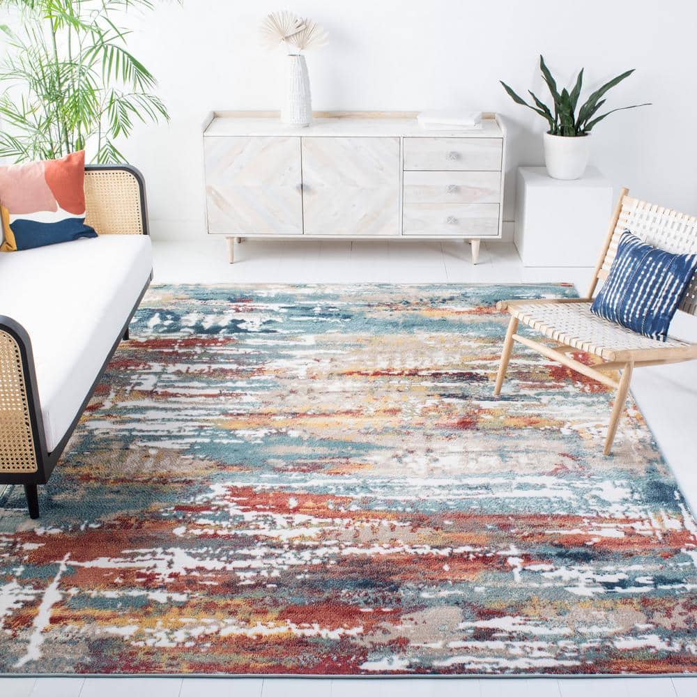 Skyler 8' x 10' Beige and Burgundy Abstract Synthetic Rug